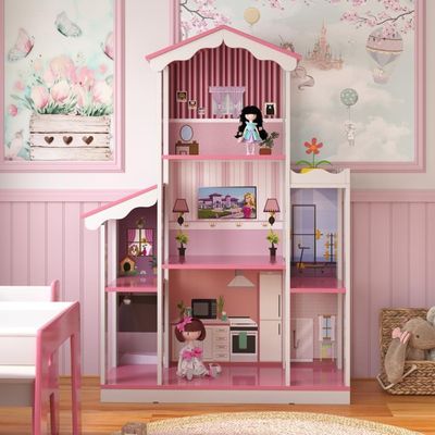 Casa De Boneca Com 8 Cômodos Salónica Branco Rosa