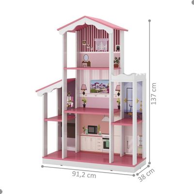 Casa De Boneca Com 8 Cômodos Salónica Branco Rosa