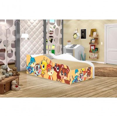 Cama Carro Fun Adesivada Bichinhos Solteiro