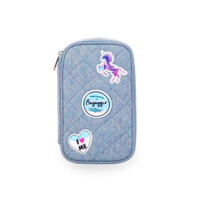 Estojo Escolar Feminino Matelasse Jeans Patches Azul U / Azul