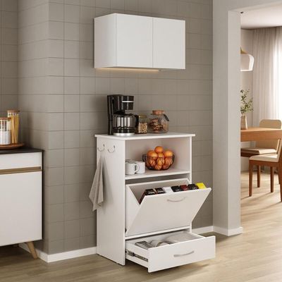 Kit Armário De Cozinha Aéreo 62,5cm Com Balcão Multiuso Multimóveis Mp5063 Branco