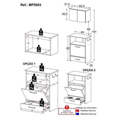 Kit Armário De Cozinha Aéreo 62,5cm Com Balcão Multiuso Multimóveis Mp5063 Branco