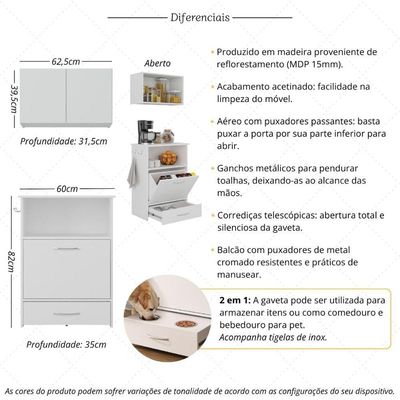 Kit Armário De Cozinha Aéreo 62,5cm Com Balcão Multiuso Multimóveis Mp5063 Branco