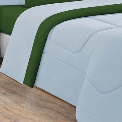 Kit Edredom + Jogo De Lençol Malha 100% Algodão 7 Peças Casal - Azul Bebê-verde Bandeira