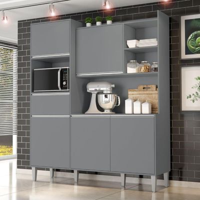 Kit De Cozinha Compacta 160cm Isabel Com 5 Portas Cinza