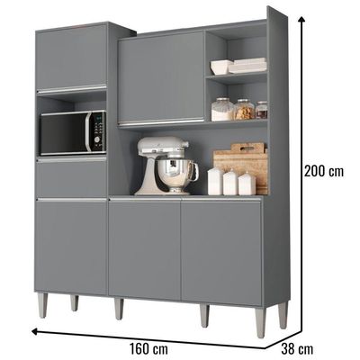 Kit De Cozinha Compacta 160cm Isabel Com 5 Portas Cinza