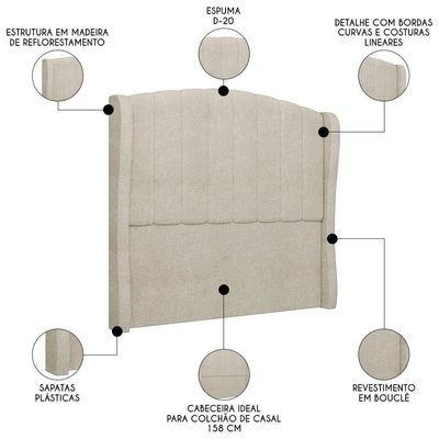 Cabeceira Casal Queen Cama 160cm Glenda I02 Bouclê Bege - Mpozenato