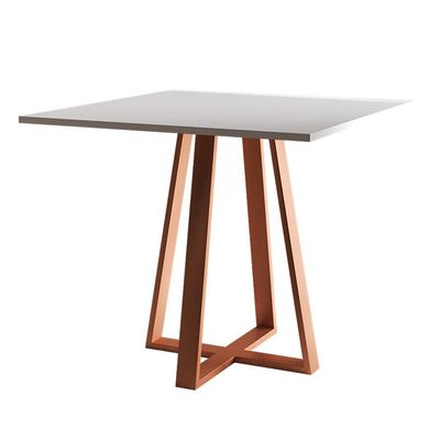 Conjunto de Mesa de Jantar com Tampo Branco e 4 Cadeiras Mônaco Veludo Marrom e Cobre