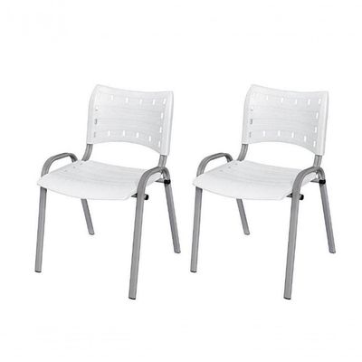 Cadeira Iso Base Cinza Igreja, Escola, Escritório - Branco - Kit 2 Peças