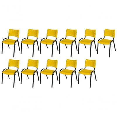 Cadeira Iso Base Preto Igreja, Escola, Escritório - Amarelo Kit 11 Peças