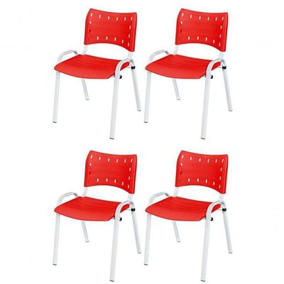 Cadeira Iso Base Branco Igreja, Escola, Escritório - Vermelho Kit 4 Peças