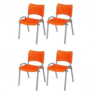 Cadeira Iso Base Cinza, Igreja, Escola, Escritório - Laranja Kit 4 Peças