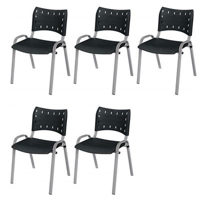 Cadeira Iso Base Cinza, Igreja, Escola, Escritório - Preto Kit 5 Peças