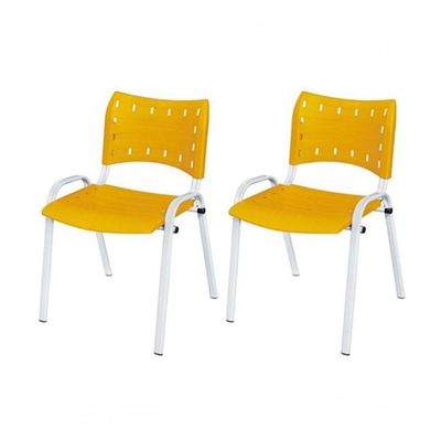 Cadeira Iso Base Branco Igreja, Escola, Escritório - Amarelo Kit 2 Peças