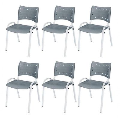Cadeira Iso Base Branco Igreja, Escola, Escritório - Cinza Kit 6 Peças