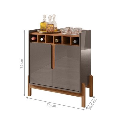 Bar Com Adega Madrid Cinza Perola Cedro