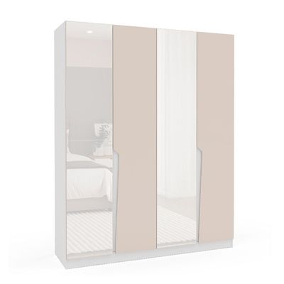 Guarda-Roupa Casal com Espelho Porto 4 Portas 4 Gavetas Branco e Creme