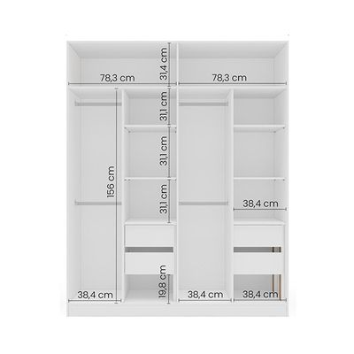 Guarda-Roupa Casal com Espelho Porto 4 Portas 4 Gavetas Branco e Creme