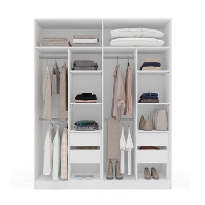 Guarda-Roupa Casal com Espelho Porto 4 Portas 4 Gavetas Branco e Creme