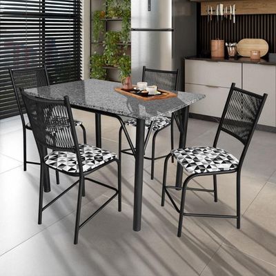 Mesa de Jantar Retangular Famais Noruega com 4 Cadeiras Preto