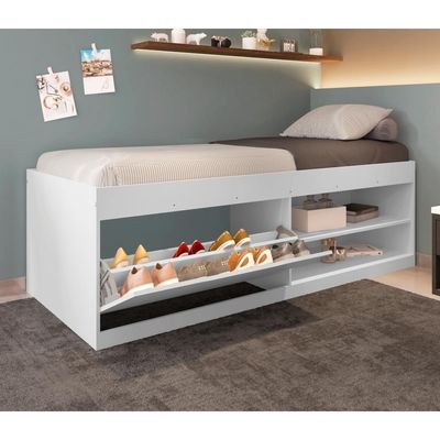 Cama Box Sapateira Tien Branco Com Colchão