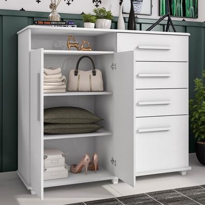 Cômoda Com 4 Gavetas 2 Portas Nugel Branco