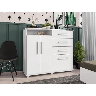 Cômoda Com 4 Gavetas 2 Portas Nugel Branco