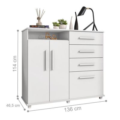 Cômoda Com 4 Gavetas 2 Portas Nugel Branco