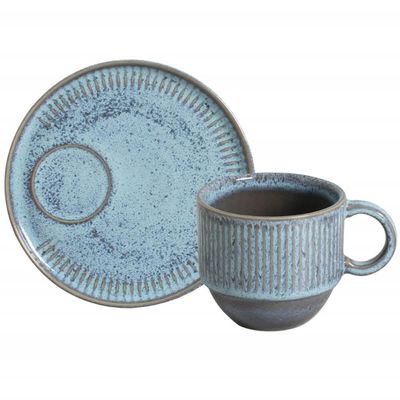 Jogo 12 Xícaras de Chá Empilhável com Pires Azul 230ml Linhas Breeze Mesa Posta Café da Manhã Porto Brasil