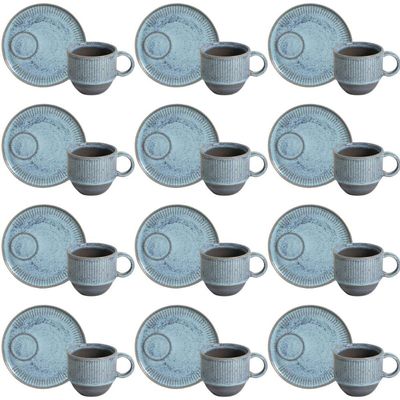 Jogo 12 Xícaras de Chá Empilhável com Pires Azul 230ml Linhas Breeze Mesa Posta Café da Manhã Porto Brasil