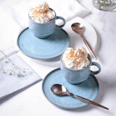 Jogo 12 Xícaras de Chá Empilhável com Pires Azul 230ml Linhas Breeze Mesa Posta Café da Manhã Porto Brasil