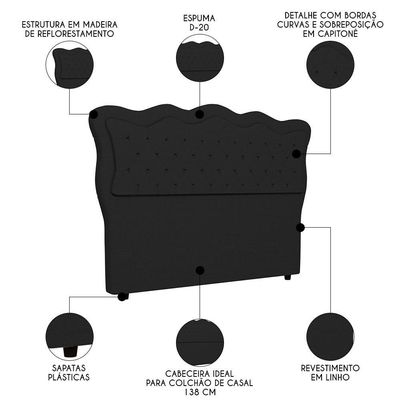 Cabeceira Casal Cama 140cm Oregon I02 Linho Preto - Mpozenato