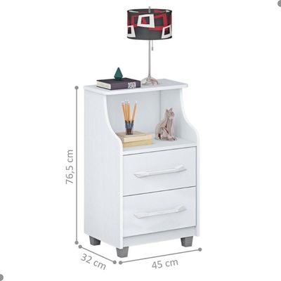 Mesa De Cabeceira 2 Gavetas Topázio Branco