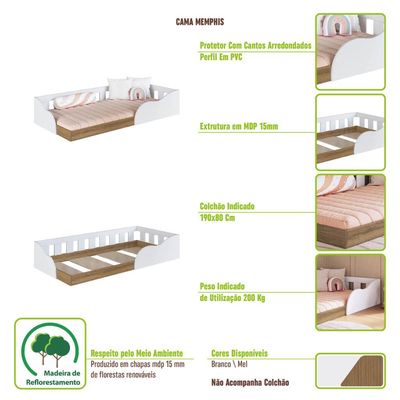 Cama Montessoriana Infantil Branca MDP Memphis Quarto Art In Móveis