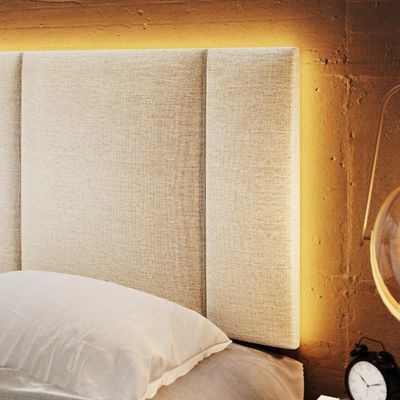 Cabeceira Casal Estofada Com Led Linho Bege