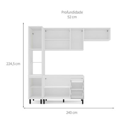 Cozinha Compacta Sem Tampo Amara 8 Portas 3 Gavetas Branca