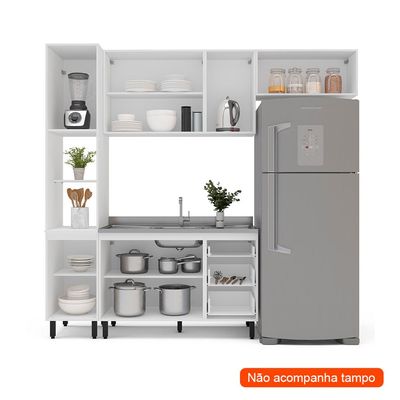 Cozinha Compacta Sem Tampo Amara 8 Portas 3 Gavetas Branca