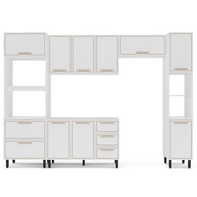 Cozinha Compacta Sem Tampo com Paneleiro Amara 10 Portas 4 Gavetas Branca