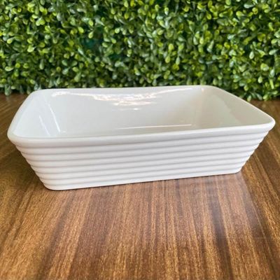 Travessa de Porcelana Branca Linea Lyor 20,5x15,5cm Refratária Rasa Prato Cozinha