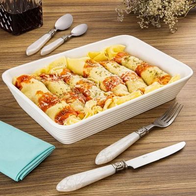 Travessa de Porcelana Branca Linea Lyor 20,5x15,5cm Refratária Rasa Prato Cozinha