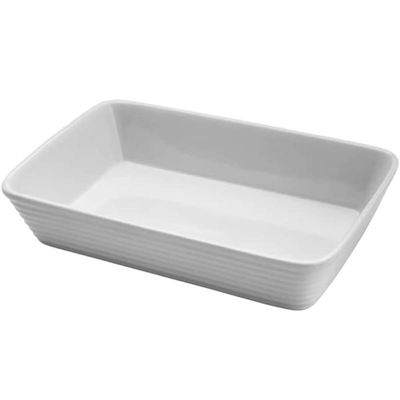 Travessa de Porcelana Branca Linea Lyor 20,5x15,5cm Refratária Rasa Prato Cozinha