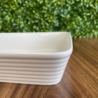 Travessa de Porcelana Branca Linea Lyor 20,5x15,5cm Refratária Rasa Prato Cozinha