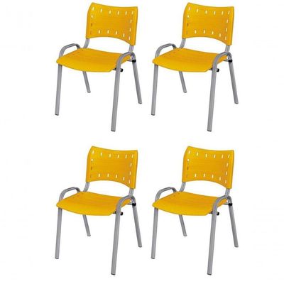 Cadeira Iso Base Cinza, Igreja, Escola, Escritório - Amarelo Kit 4 Peças