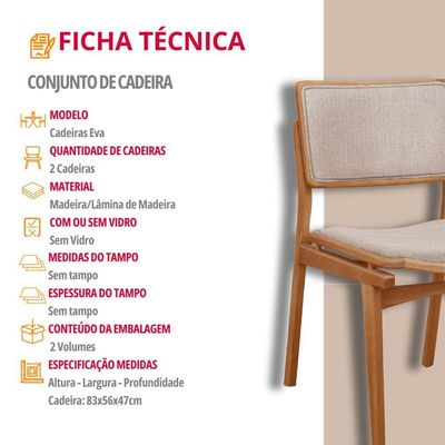 Conjunto Eva Com 2 Cadeiras Madeira Moderna Mobília Brisa Imbuia Nat
