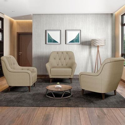 Poltrona Decorativa Para Sala De Estar Com Capitonê Pietà M22 Linho Bege - Mpozenato