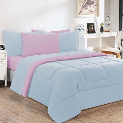 Kit Edredom Malha 100% Algodão Gran Moratta 2 Peças Solteiro - Azul Bebê-rosa Bebê