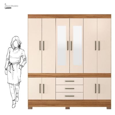 Guarda Roupa Casal 10 Portas Com Espelho E 3 Gavetas New Murano Amêndola Touch-off White