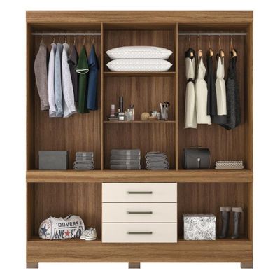 Guarda Roupa Casal 10 Portas Com Espelho E 3 Gavetas New Murano Amêndola Touch-off White