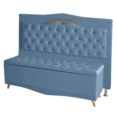 Kit Cabeceira De Cama Box E Calçadeira Baú Madri King 195 Cm Suede Azul Bebê Do Lar Móveis E Decoração