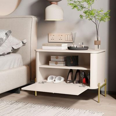 Conjunto Mesa De Cabeceira Albania Off White Dourado